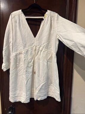 Zara Cream V-Neck Drawstring Tunic